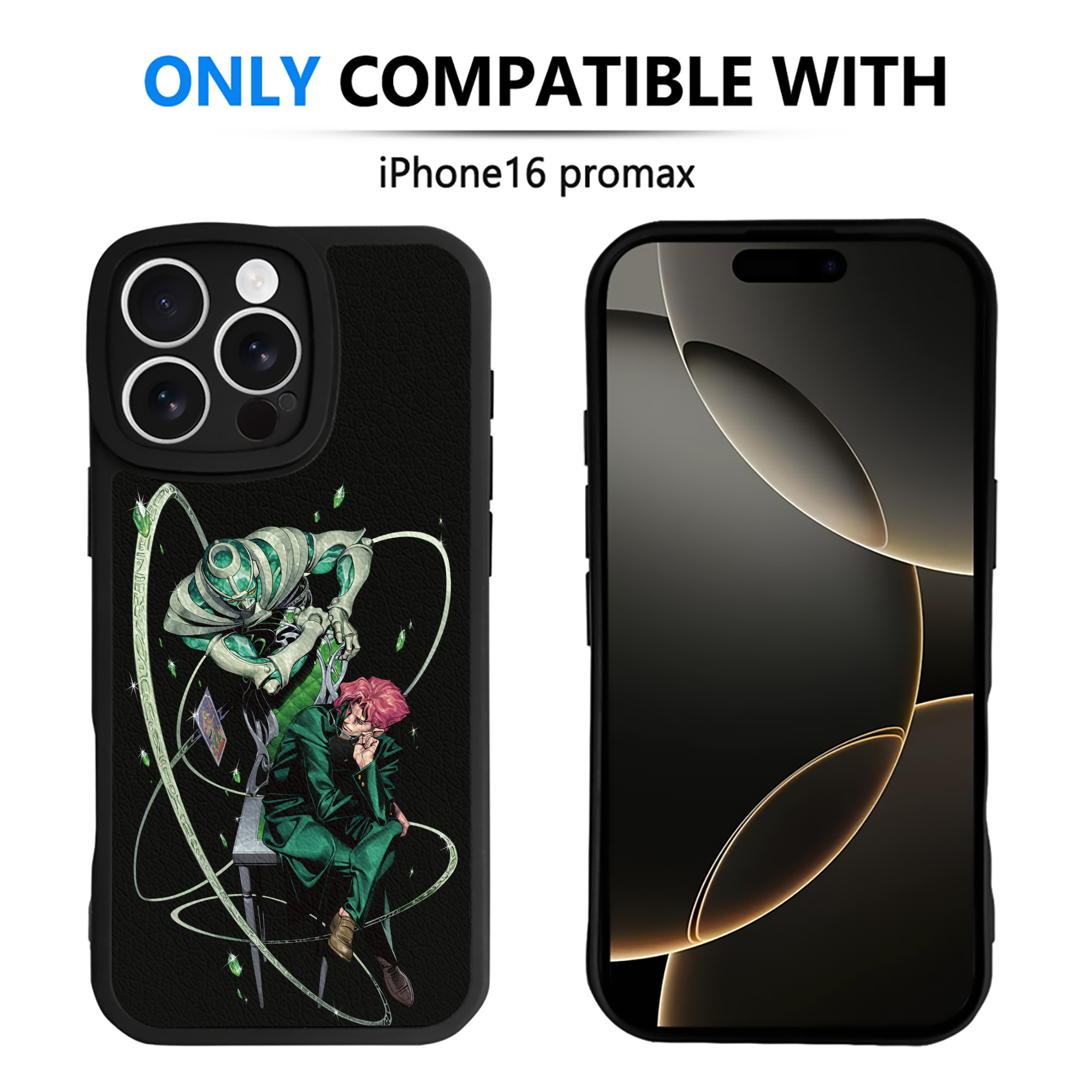 （画像用） ジョジョの奇妙な冒険 花京院 典明（かきょういん のりあき） JoJo's Bizarre Adventure Kakyoin Noriaki 【iPhone 16シリーズ対応】シリコンスマホケース（レザー調） 材質：シリコン